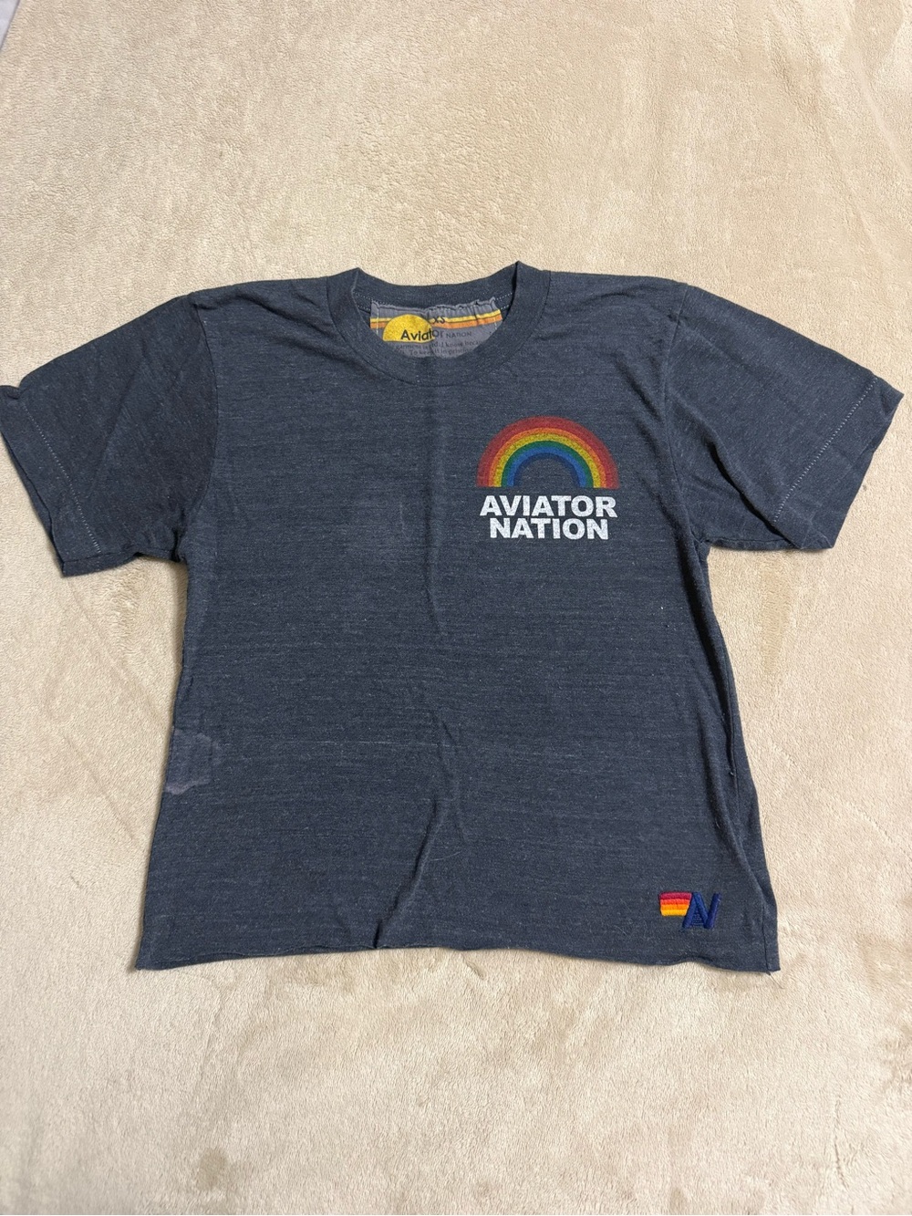 Aviator Nation Youth Navy Tee with Rainbow Chest Logo